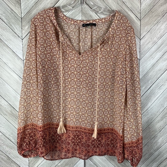 Rose & Olive brown floral boho blouse medium. - Picture 1 of 7